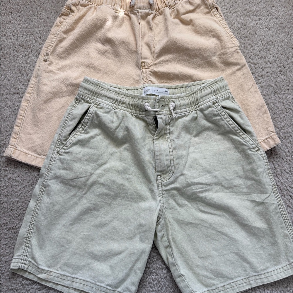 Zara Boys Drawstring Shorts in Light Green and Beige